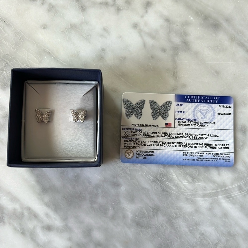 NEW Diamond Sterling Silver Butterfly Earrings - Picture 3 of 5